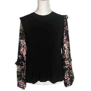 Counterparts Small Black Floral Print Long Sleeve Blouse